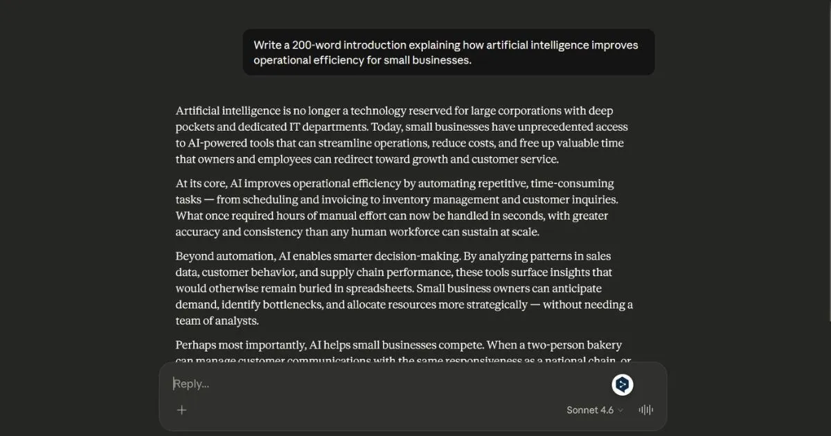 Claude AI writing interface generating structured long-form output