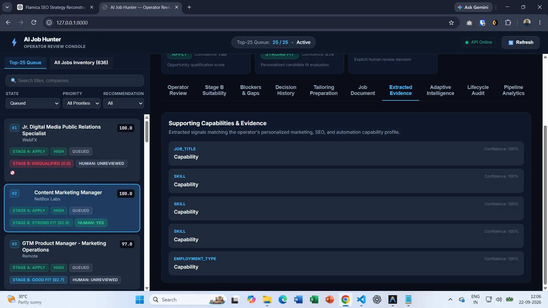 AI Job Hunter extracting structured evidence from a job listing for job matching